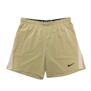 Nike Vintage Athletic Shorts Tan Beige Black Swoosh  Logo Men’s Size 2XL/XXL‎